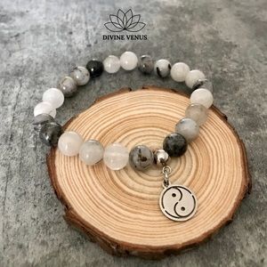 Ying Yang Tourmalinated Quartz Stretch Bracelet